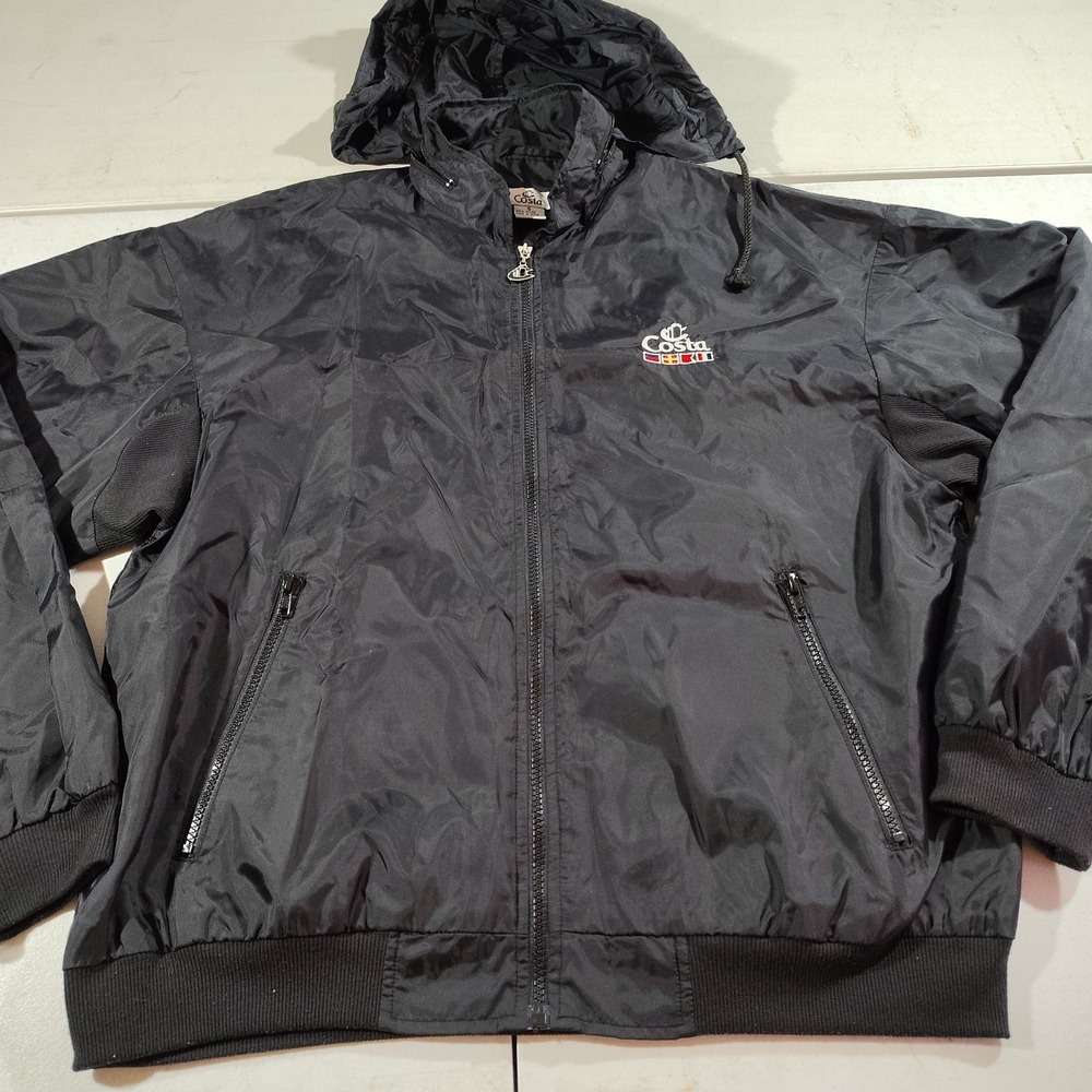 Costa Windbreaker Men S Black Hiking Vacation CruiseOutdoor Hidden Hood Full Zip